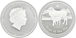 AUSTRALIA. 1 Dollar. 2009. Año del buey. ... 