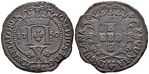 AZORES. José I. 10 Reis. 1750. Orla de 40 ... 