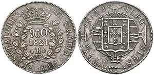 BRASIL. Johannes VI. 960 Reis. 1821. Río de ... 