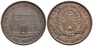 CANADA. 1/2 Penny. 1844. Bank of Montreal. ... 