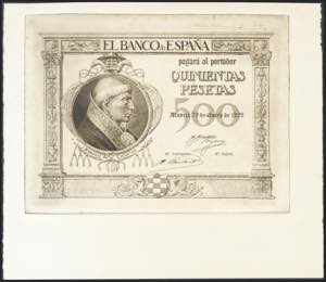 500 pesetas. January 25, 1925. Obverse proof ... 