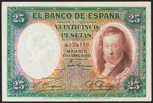 25 pesetas. April 25, 1931. No series. ... 