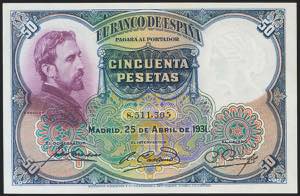 50 pesetas. April 25, 1931. No series. ... 