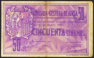 AINSA (HUESCA). 50 Céntimos. 30 de Agosto ... 