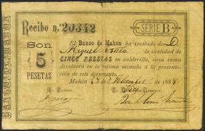 5 Pesetas. 28 de Septiembre de 1888. Banco ... 