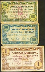 BINEFAR (HUESCA). 25 Céntimos, 50 Céntimos ... 