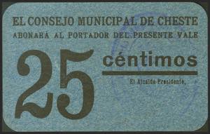 CHESTE (VALENCIA). 25 Céntimos. (1937ca). ... 