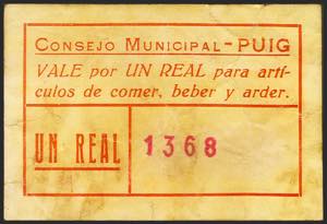PUIG (VALENCIA). 1 Real. (1937ca). ... 