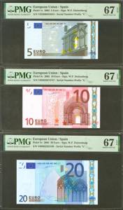 Conjunto de 3 billetes de 5 Euros, 10 Euros ... 