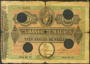 100 Reales. 24 de Septiembre de 1856. Banco ... 
