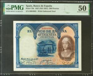 500 pesetas. July 24, 1927. No series and ... 