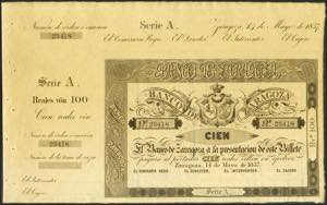 100 Reales. May 14, 1857. Bank of Zaragoza. ... 