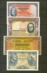 (1927ca). Set of 18 Bank of Spain banknotes ... 