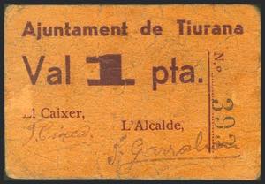 TIURANA (LERIDA). 1 Peseta. (1937ca). ... 
