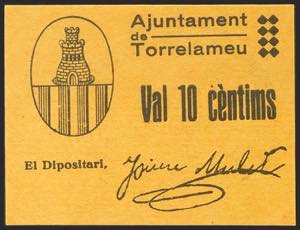 TORRELAMEU (LERIDA). 10 cents. (1937ca). ... 