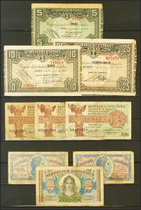 Set of 9 banknotes from the Bank of Spain, ... 