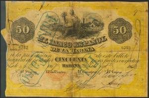 50 Pesos. 1869. Banco Español de la Habana, ... 