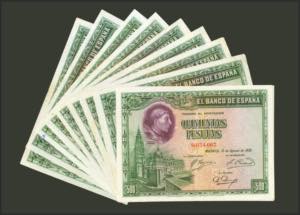 Conjunto de 10 billetes de 500 Pesetas ... 
