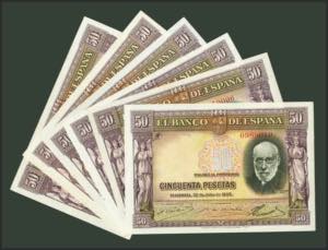 Set of 6 50 Pesetas bills issued ... 