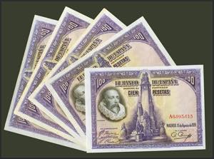 Set of 4 100 Pesetas bills issued on August ... 