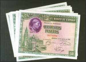 Set of 7 500 Pesetas bills issued on August ... 