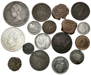 ESPAÑA.  Interesante conjunto de 17 monedas ... 