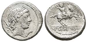 P. CREPUSIUS. Denario. 82 a.C. Roma. A/ ... 