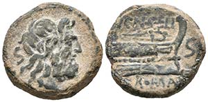 CN. GELLIUS. Semis. 138 a.C. Roma. A/ Cabeza ... 