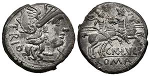 CN. LUCRETIUS TRIO. Denario. 136 a.C. Roma. ... 