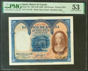 500 pesetas. July 24, 1927. Without series ... 