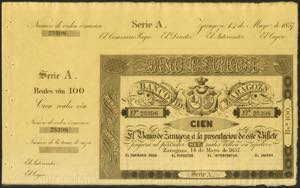 100 Reales. May 14, 1857. Bank of Zaragoza. ... 