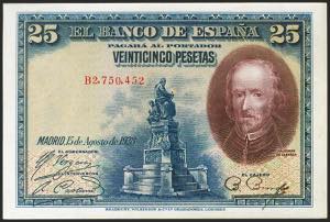 25 pesetas. August 15, 1928. Series B. ... 