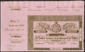 500 Reales. May 14, 1857. Bank of Zaragoza. ... 