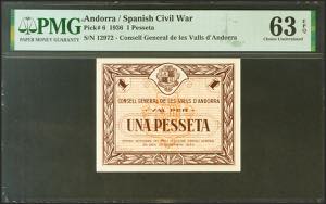ANDORRA. 1 peseta. December 19, 1936. No ... 