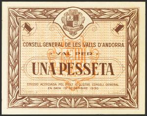 ANDORRA. 1 peseta. December 19, 1936. No ... 