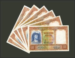 Set of 6 500 Pesetas bills issued on April ... 