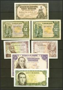Set of 13 banknotes from the Bank of Spain ... 