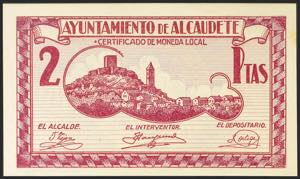 ALCAUDETE (JAEN). 2 pesetas. (1937ca). ... 