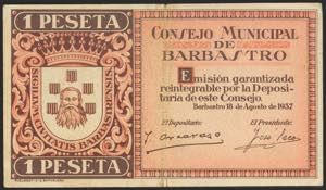 BARBASTRO (HUESCA). 1 peseta. August 18, ... 
