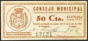 SARIÑENA (HUESCA). 50 cents. June 10, 1937. ... 