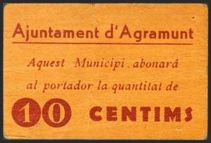 AGRAMUNT (LERIDA). 10 cents. (1937ca). ... 