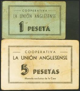 ANGLES (GERONA). 1 pesetas and 5 pesetas. ... 