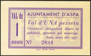 ASPA (LERIDA). 1 peseta. March 1937. ... 