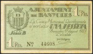 BANYOLES (GERONA). 1 peseta. August 17, ... 