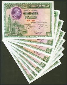 Set of 8 500 Pesetas bills issued on August ... 