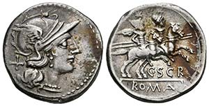 C. SCRIBONIUS. Denario. 154 a.C. Roma. A/ ... 