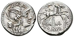 M. MARCIUS. MN. F. Denario. 134 a.C. Roma. ... 