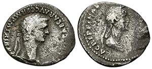 CLAUDIO y AGRIPPINA II. Denario. 50-51 d.C. ... 