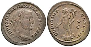 GALERIO. Follis. 302-303 d.C. Antioquía. A/ ... 