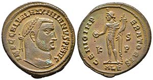 GALERIO. Follis. 308-309 d.C. Alejandría. ... 